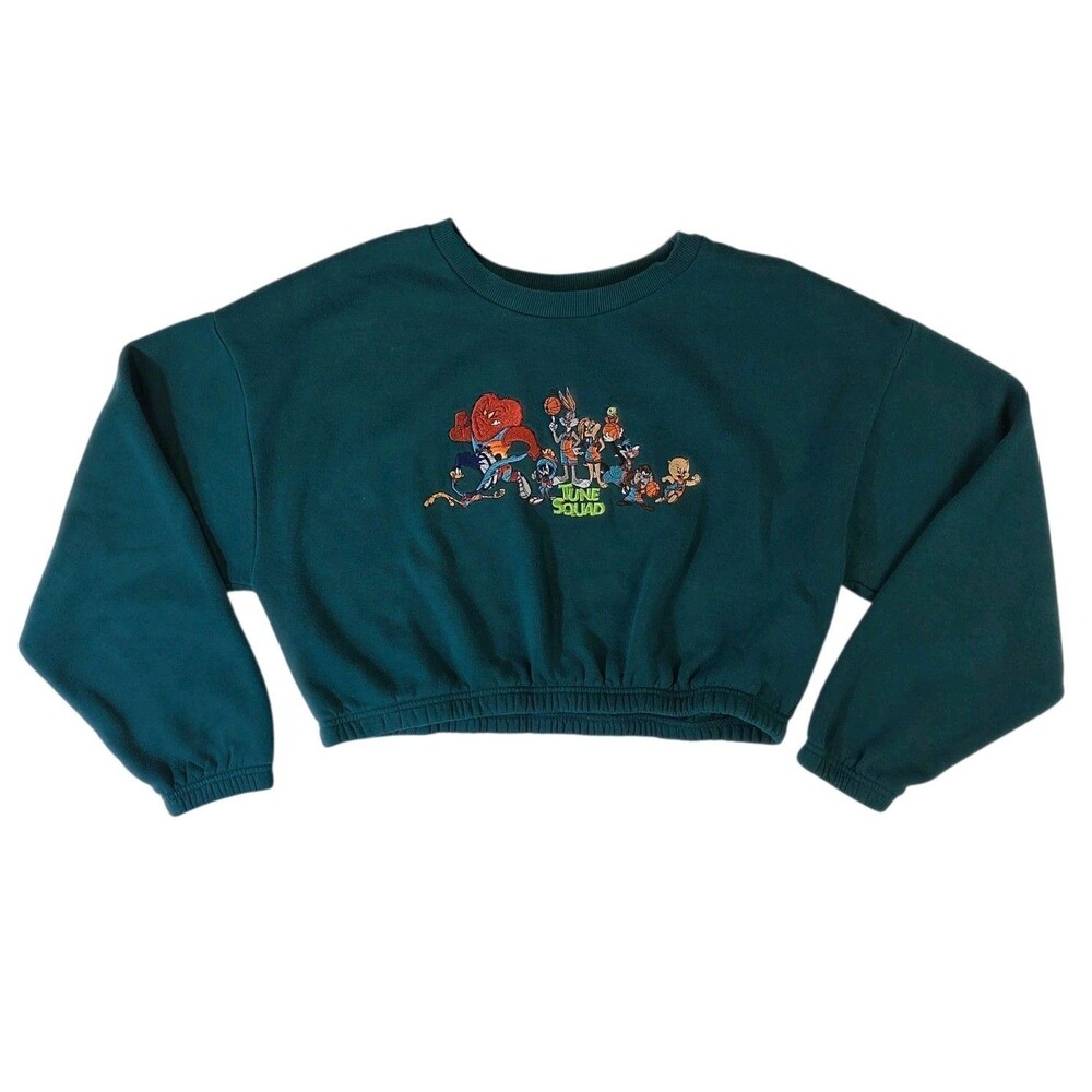 Space Jam Forever 21 Green Tune Squad Embroidered Cropped Sweatshirt 2X Cartoons